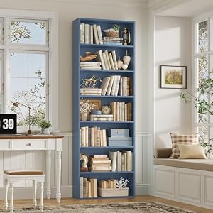 FACBOTALL 82" Tall Bookshelf Bookcase, 7-Tier Open Display Shelves, Blue — photo 2 of 6