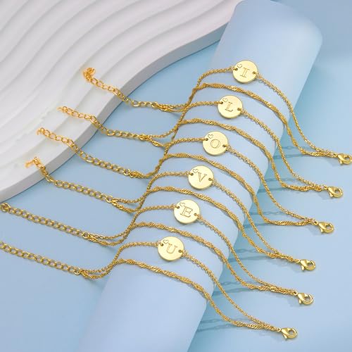 Gold Initial Heart Bracelets for Girl Women Trendy, Layered Dainty Initial Gifts Personalized Disc Letter Charm A-Z Bracelets for Teen Girl Women Jewelry Gifts4