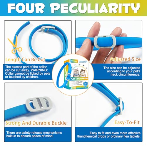 Anti-Floh- und Anti-Zecken-Halsband für Katzen, 4 Stück gegen Larven und Eier – beseitigt und tötet – schützt das Tier und den Lebensraum, effektiver Schutz für 24 Monate, verstellbar und wasserdicht