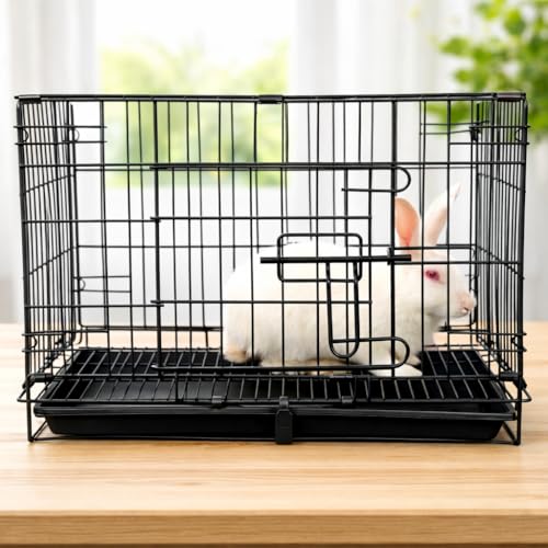 Image of Berlin's Small Puppy Dog Cage, Foldable Portable Crate, Double Door with Latches, Removable Tray, Comfort Mattress (18x14x12inches) (Black, 18 Inch)
