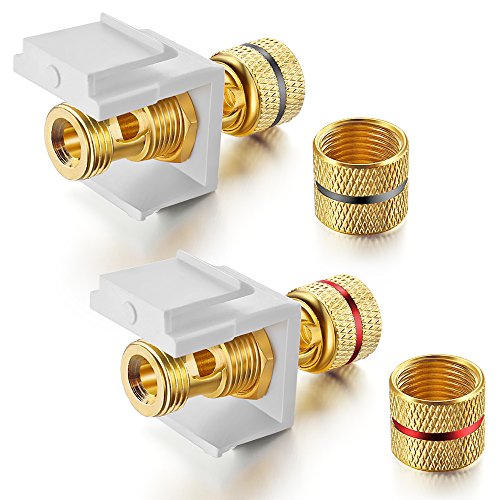 White Keystone Banana Jacks with Black & Red Rings Binding Post Audio Speaker (2-Pair/4 Pcs)