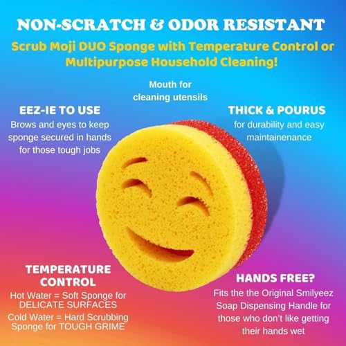 Image of Smilyeez Scrub Moji Duo Scrubbing Sponge (Set of 3) Dual-Sided Scrub Sponges Multipurpose Sponge Scratch-Free Stain and Odor Resistant