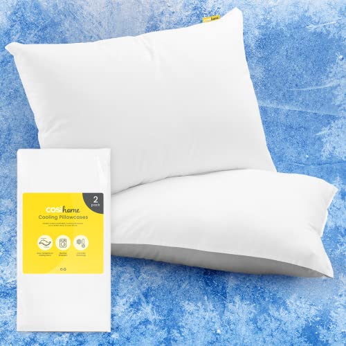 Cosi Home Pack 2 Fundas de Almohada 80x50 cm Refrescantes para Sudor Nocturno. Fundas Protectora de Doble Cara para Invierno y Verano. Q-MAX 0,45 con Cremallera Oculta y Apta para Lavadora - Blanco Cover