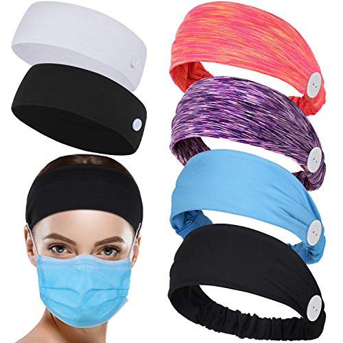 6 Pieces Button Headbands Elastic Yoga Sports Workout Hairband Unisex Wide Non-slip Headwarp with Buttons for Men Women Outdoor Supplies