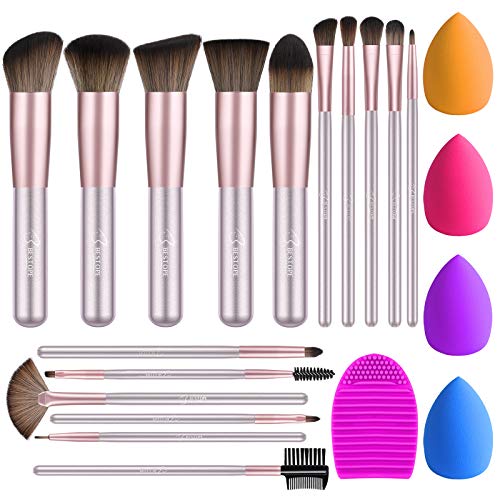 Makeup Brushes 16PCs Makeup Brushes Set with 4PCs Makeup Sponge and 1 Brush Cleaner Premium Synthetic Foundation Brushes Blending Face Powder Eye Shadows Make Up Brushes Tool(Purple)