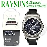 RAYSUN LG G Watch R W110 Tempered Glass Screen Protector 0.3mm Real Tempered Glass 9H Hardness Shatterproof High Definition Giftbox Packge (LG G Watch R W110)