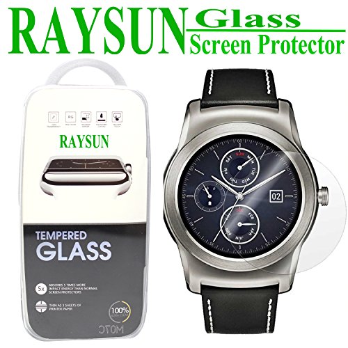 RAYSUN LG G Watch R W110 Tempered Glass Screen Protector 0.3mm Real Tempered Glass 9H Hardness Shatterproof High Definition Giftbox Packge (LG G Watch R W110)