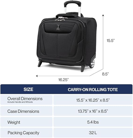 Travelpro Maxlite 5 Softside Lightweight Rolling Underseat Tote Upright 2 Wheel Bag, Men and Women, 14-Inch Black