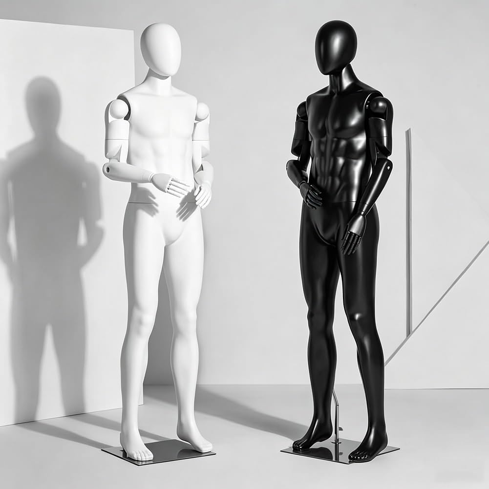 Robot-Style Design Male Mannequin Full Body, 74.8" Adjustable Dress Form with Metal Base Articulated Mannequin / Prop for Clothing Display, Shop Window, Photography 1 PC(White)