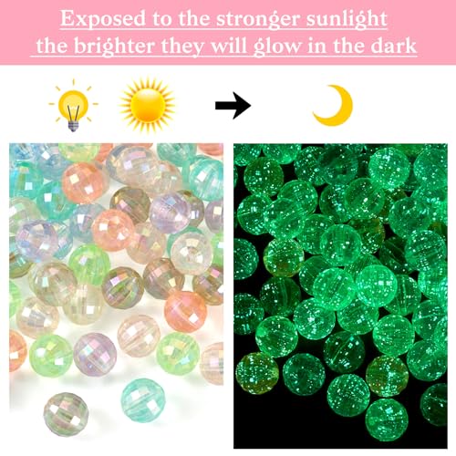 Spritewelry 80Pcs Luminous Acrylic Beads Glow in The Dark Acrylic Disco Beads Rainbow Faceted Round Chunky Bubblegum Beads Loose Spacer for Jewelry Making 16mm - Image 2