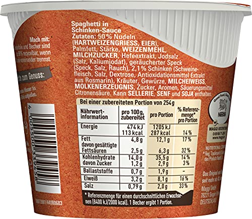 MAGGI 5 Minuten Terrine Spaghetti in cremiger Schinkensauce, leckeres Fertiggericht, Instant-Nudeln, Eiernudeln mit… – Bild 5
