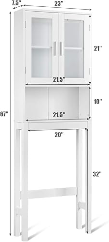 Miniatura 2 de Gabinete de almacenamiento de madera sobre el inodoro, Ahorro de espacio para el baño en casa, Puertas dobles, Organizador de estante ajustable,