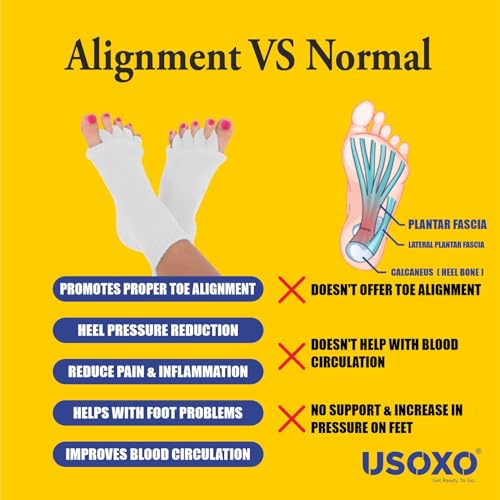Image of Foot Alignment Socks|Cotton Finger Toe Separator|Easing Bunion Hammertoe And Arthritis Pain Relief|Improving Posture & Increasing Flexibility|Free Size For Office Yoga Men & Women (White)
