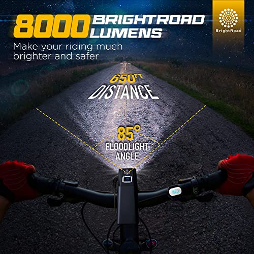 Upgraded Front 8000 Lumens Led Bike Light With Remote Control For Night Riding, Bicycle Lights Front And Rear, Cree Usb Rechargeable Bike Lights Front And Back, 85° Wide Beam Bike Headlight #TOP1