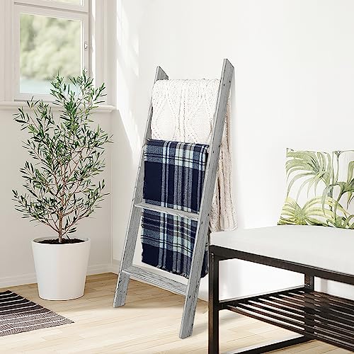 Teakmama Blanket Ladder 4.0 Ft Blanket Rack, Decorative Blanket Ladder Farmhouse Blanket Holder, Wall Leaning Blanket Ladders For Living Room, Easy To Assemble - Grey #TOP6