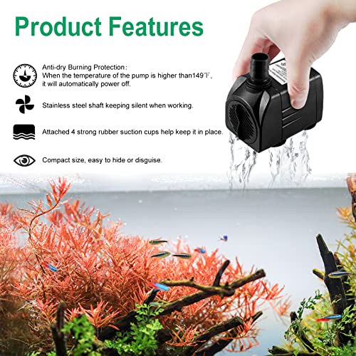 Submersible Water Pump, 550Gph (30W 2000L/H) Fountain Pump With 6.5Ft Tubing (1/2 Inch Id), Quiet Outdoor Small Pond Pump, 7.2Ft High Lift, 3 Nozzles For Aquariums, Fish Tank, Hydroponics, Statuary #TOP5