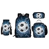 Belidome Lot de 4 sacs à dos d'école avec trousse à crayons, porte-bouteille, pour enfants, garçons, Football aquatique., taille unique