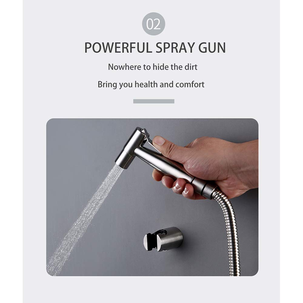 Kit doccetta per bidet in ottone, tubo flessibile da 119,4 cm e supporto da parete in ABS, attacco nero per WC e doccia per una facile pulizia e igiene, design a pressione regolabile