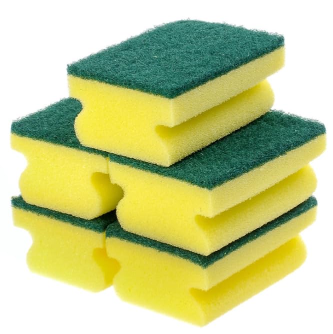Image of Multifunction Scrub Sponge Protects Nails and Fingers - Sponges for Cleaning Remove Tough Stains, Grease, Residue (Green 5 pcs)