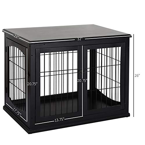 Pawhut Dog Crate Furniture, Small Dog Cage End Table With Two Opening Sides, Lockable Door, Puppy Kennel Indoor, Cute And Decorative, Black #TOP2