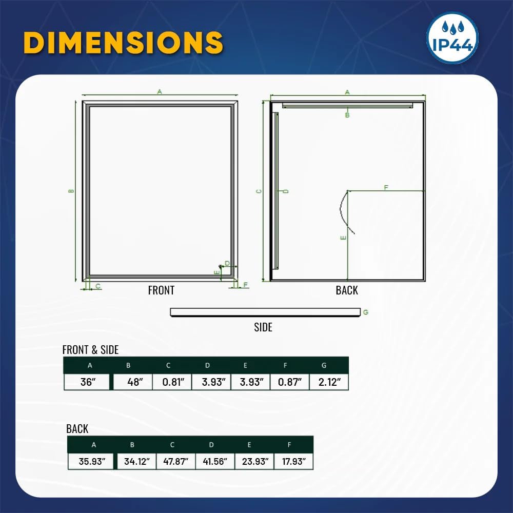 LEDMyplace 36 x 48 Inch LED Lighted Bathroom Vanity Mirror, Silver Frame, 3000/4000/6000 CCT Changeable & Remembrance, Anti-Fog, Touch Button Frontlit/Backlit, Magnum Style Mirror, Horizontal/Vertical