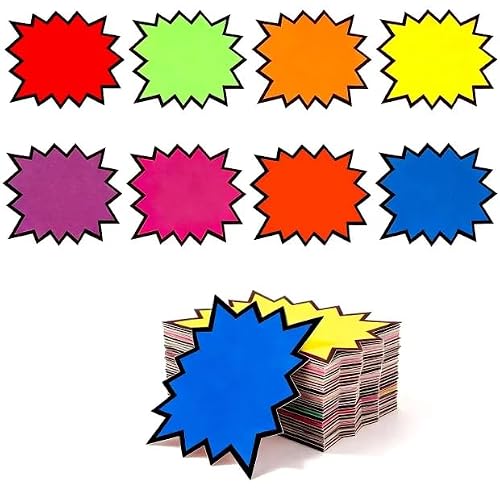 160 Pcs Neon Starburst Sale Signs – 5.5 x 7 Inch Fluorescent Burst Price Tags for Retail, Yard & Garage Sales, Writable Cardstock POP Display Cutouts, 8 Bright Colors for Poster Board & Store Windows