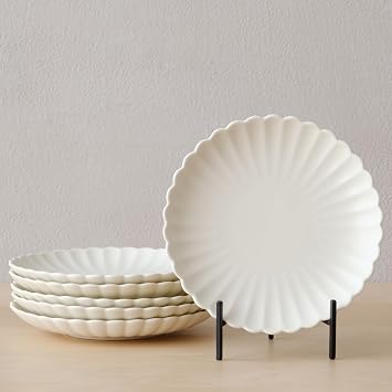 WENSHUO Daisy Plates Set of 6, 6.7-inch Round, Matte Creme Appetizer Plate