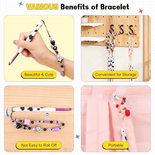Image of Katech Ergonomic Crochet Hook, Aluminum Soft Grip Crochet Hooks for Beginners and Arthritic Hands, Soft Clay Crochet Needle with Cow Motif and Bead Chain-Ideal Gift for Crocheter (3.5mm)