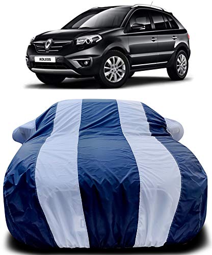 Image of PURPLEHEART Car Body Cover Compatible with Koleos with Mirror Pocket Triple Stitched Bottom Elastic Water Resistant UV Protection & Dustproof Car Cover-Blue & White