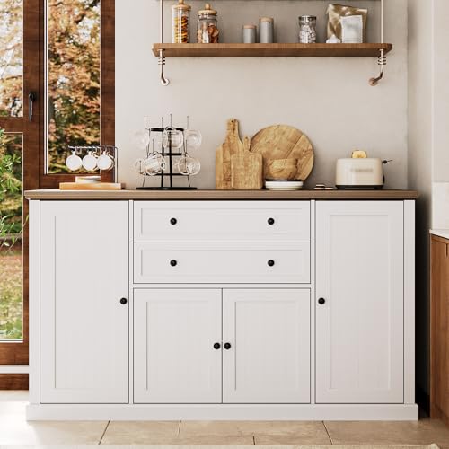 GAOMON 58" Sideboard Buffet Cabinet with Storage with 4 Doors & 2 Drawers, Farmhouse Wood Cupboard Kitchen Pantry Storage Cabinet Coffee Bar Station for Kitchen, Living Room, Dining Room