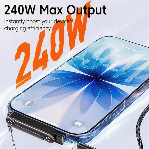 Image of Detachable 2 in 1 USB C to USB C Cable, 240w Stand Data Cable for Desk, Invisible Foldable Holder Charger Cable with 360 Invisible Stand for Gaming Office Car Travel (1)