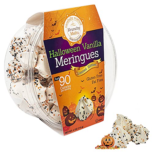 Krunchy Melts - Original Meringue Cookies - Halloween Vanilla Flavor - Meringues - Fat Free - Gluten Free - Nut Free - 90 Calories Per Serving - Low Calorie Snack - Sweet Treats - 4 Oz