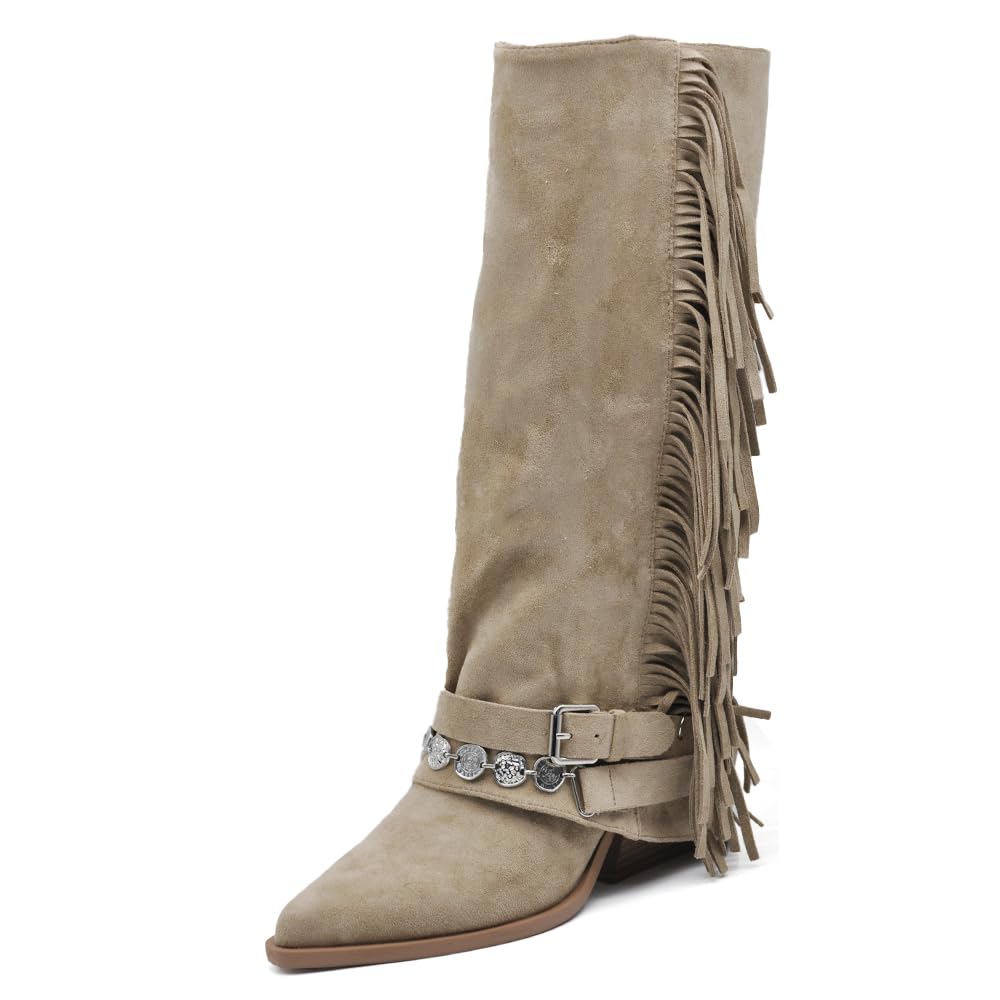 IF Texani Cowboy Western Scarpe da Donna Stivali Stivaletti Frange Camperos Etnici ML60