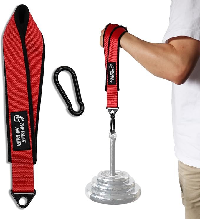 J Bryant Arm Wrestling Strap Belt Hand Grip Forearm Exercise Equipment Power Trainer for Cable Machine and Free Weight Workout（Red-Strap Only）