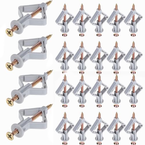 Semazz Plasterboard Wall Plugs,50 pcs Plasterboard Dowels with Screws Butterfly Cavity Dowels Hollow Drywall Cavity Raw Expansion Tube Nylon Plug Universal Plasterboard Fixings for Walls TV Brackets