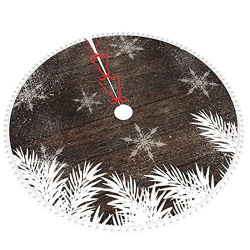 Christmas Tree Skirt Snow Pine Trees Brown Rustic Wood Winter 30 Inch Plush Xmas Tree Skirt Santa Tree Mat Festive Holiday Party Home New Year House Decorations #TOP7