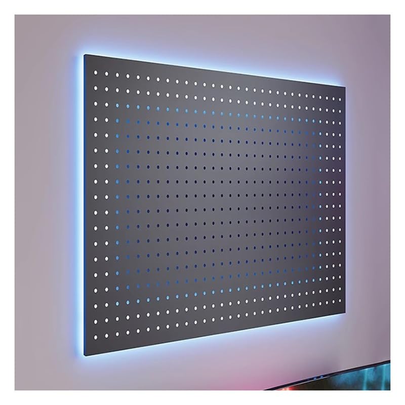 Pannelli Metallici a LED, Organizer da Parete Resistente per Sala Giochi e banco da Lavoro, 120x80 cm - Pannello espositivo montabile con luci per Utensili,Black-50x50cm