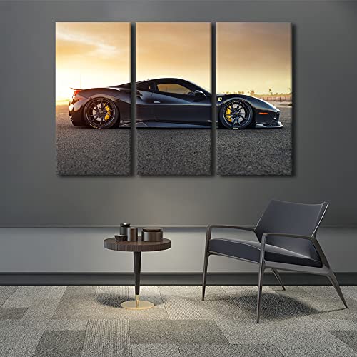 TUMOVO Supercar - Arte de pared para dormitorio de hombres y niños, lienzo de coche rápido, decoración de pared, coche deportivo negro, arte de pared moderno para sala de estar, obras de arte,