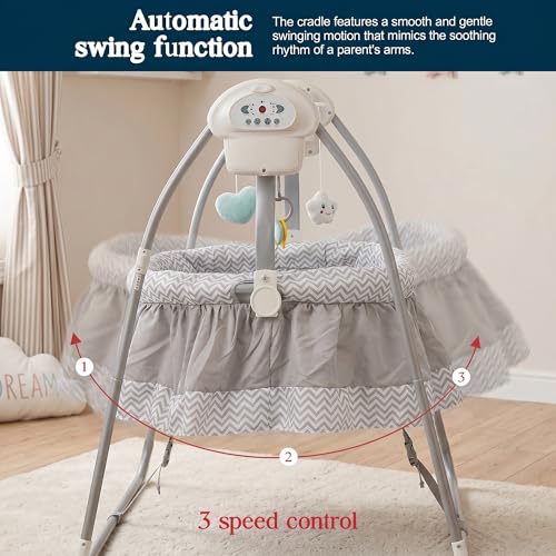 Image of BAYBEE Wanda Electric Swing Cradle for Babies | Automatic Cradle for New Born Baby with 6 Speed Control, Mosquito Net, Toy Bar & Music | Jhula for Kids | Baby jhula for 0 to 2 Years (Grey)