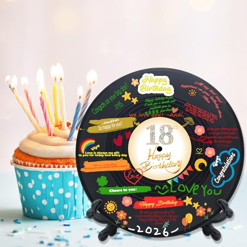 Image of Vinyl Record Sweet 18 Birthday Decorations 11.6 inchX11.6 inch, 18th birthday decorations Party Favor Sign Poster, 18th Birthday Guest Book Alternative, Great Sweet 18 Gifts for Girls or Boys (18 Years Old)