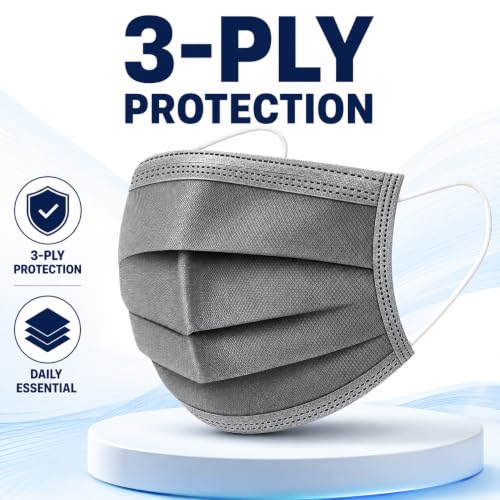 Image of Pack of 100 Disposable 3-Ply Face Mask | Soft on Skin | With Elastic Earloops and Nose Clip | Great For Office, School, Home, Kitchen and Outdoors | Unisex