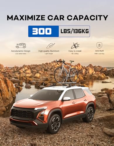 Image of Wonderdriver Lockable Roof Rack Cross Bars 300lbs Compatible with 2025 2026 Chevy Chevrolet Equinox with Raised Side Rails (Not for EV),Heavy Duty Aluminum Roof Rails Crossbars Cargo Rooftop.