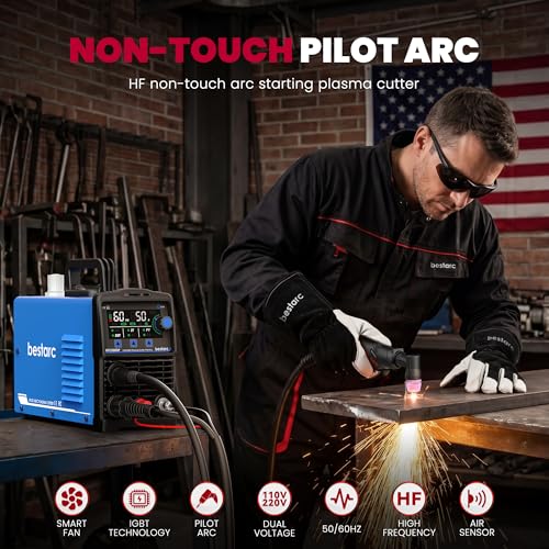 Image of Bestarc Pilot Arc Plasma Cutter, [Large LED Display][Air Sensor] 50A Plasma Cutter Machine 110 /220V Dual Voltage, 1 /2'' Clean Cut 3 /4 Inch Max Cut, Post Flow Mesh, 2T /4T for Beginners DIY