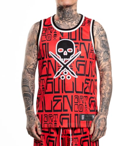 Sullen Men's Meas Tattoo Lifestyle Graphic Art Sleeveless Breathable Arm Ribbed Jersey Tank Red
