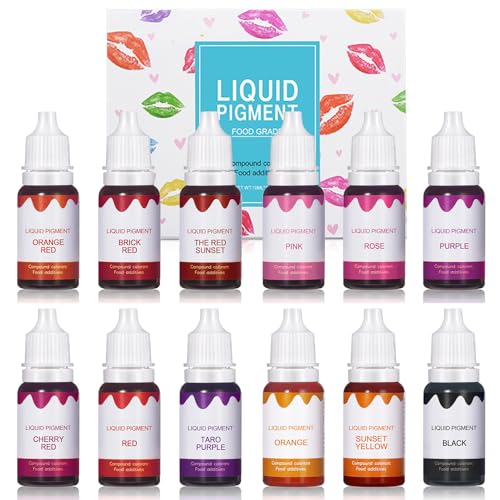 QIUFSSE 12 Colors DIY Lip Gloss Pigment Set，Liquid Pigment for Lip Gloss Natural Multifunctional High Color Rendering Red Warm Color Pigment for Lip Gloss Making-Set A
