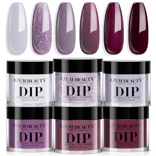 AZUREBEAUTY Dip Powder Nail Set, 6 Colors Purple Rose...