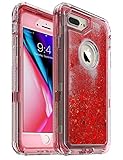 MXX Heavy Duty Case Compatible with iphone 8 Plus, 6S Plus, Glitter 3D Bling Sparkle Flowing Liquid Case Transparent 3 in 1 Shockproof TPU Silicone Core + PC Frame Case Cover for 7 Plus/ 8+(Clear/Red)