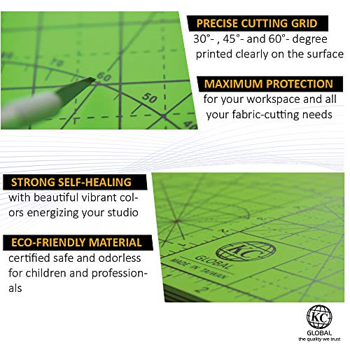 KC GLOBAL A2 (25 x 19 in.) Professional Grade Self-Healing Cutting Mat (Neon Green) - Odor-Free, Double-Sided, Eco-Friendly, Non-Slip, Premium Desk Mat for Crafting, Sewing, Quilting and Art Projects