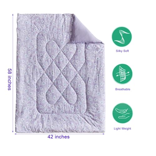 Image of JHXHMX Floral Toddler Bedding Set for Girls,4 Piece Bed-in-a-Bag Toddler Comforter Set,Soft Crib Bed Set Including Comforter,Flat Sheet,Fitted Sheet and Pillowcase-Purple