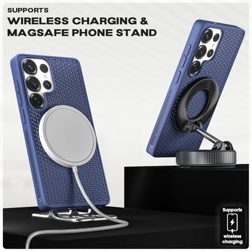 Image of Pikkme Back Cover for Samsung S26 Ultra 5G | Honeycomb Cooling Design | Silicone Heat Dissipation | Mag-Safe Compatible | Shockproof Camera Protection Bumper Case (Blue)